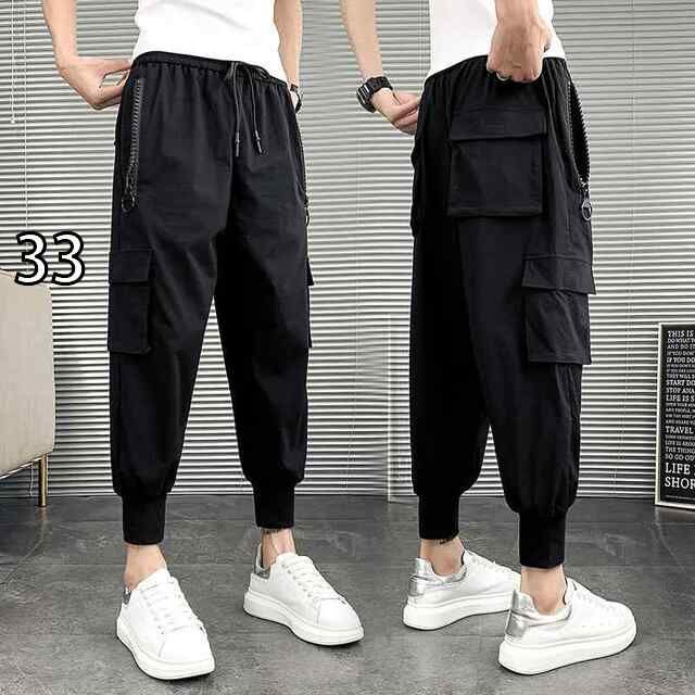 [33]メンズ  服  シンプル ファッション オシャレ 大人 かっこいい 大きいサイズ ストリート 紳士服  ブラック レッグ カジュアル パンツ 九分丈 