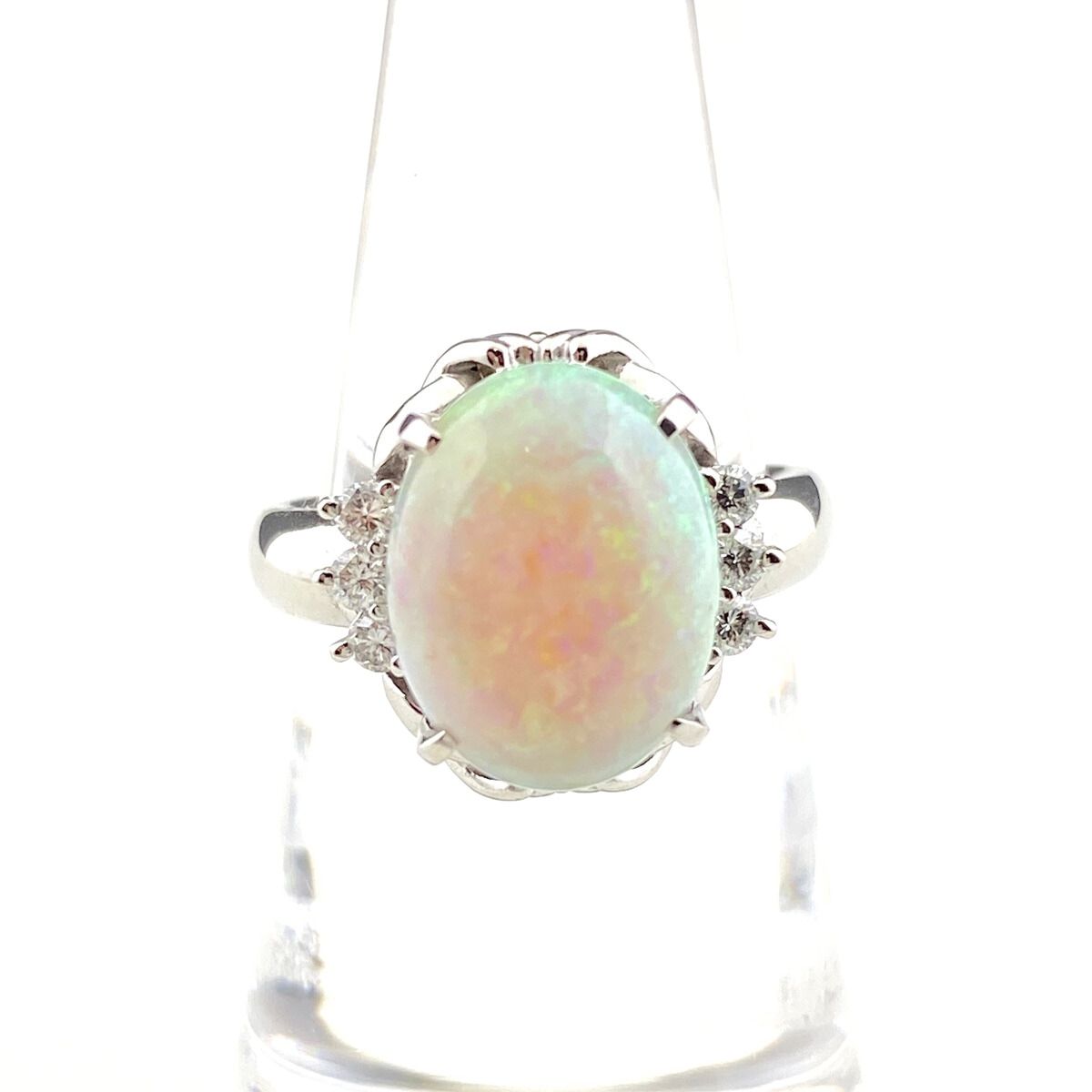 オパール デザインリング プラチナ 指輪 メレダイヤ リング 11号 Pt900 オパール ダイヤモンド レディース