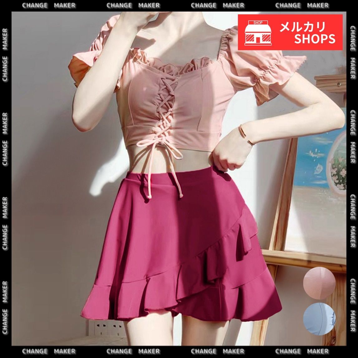 ■新品■PINK(ピンク)オフショルダーレースアップトップブラックビキニセットS □新品□PINK(ピンク)オフショルダーレースアップトップブラック