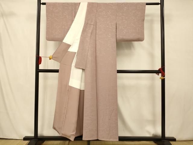 色無地　一つ紋　地紋ピンク　渋い紅梅色 平和屋着物▽上質な色無地 花丸地紋 薄紅色 大丸扱い 正絹 逸品
