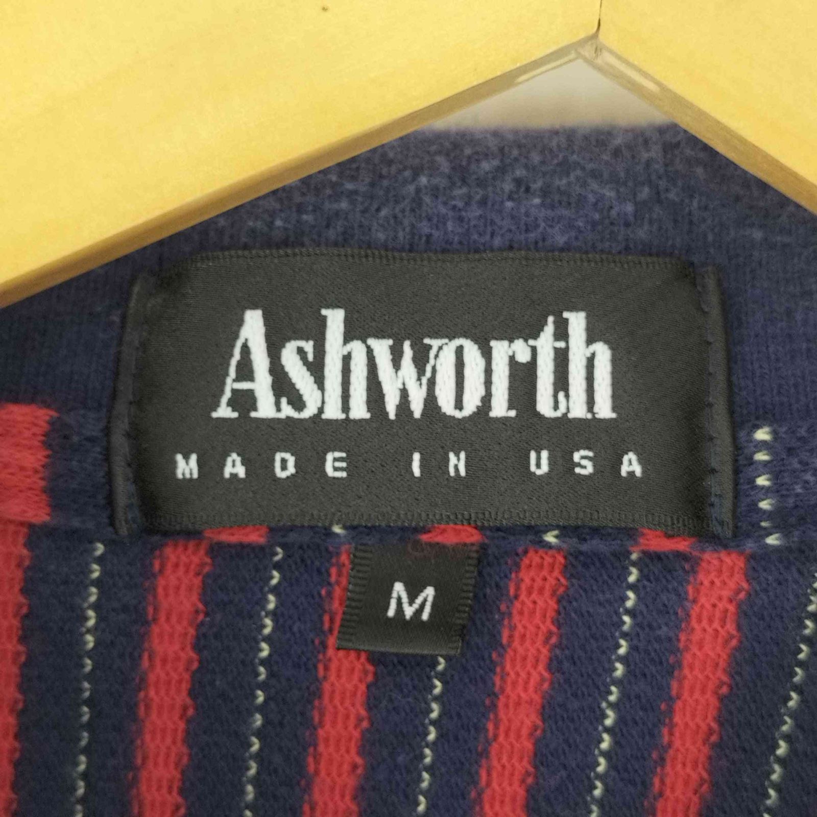 アシュワース ASHWORTH USA製 ロゴ刺繍 ストライプ ポロシャツ メンズ import:M 中古 ブランド古着bazzstore(バズストア)