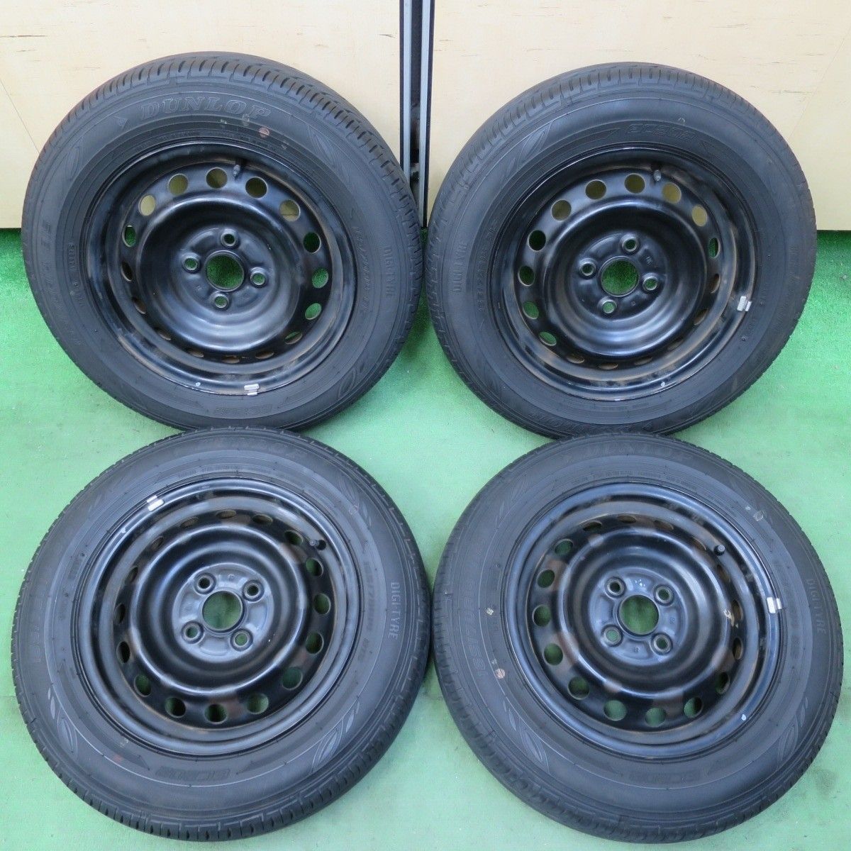 超バリ溝 21年 ほぼ10分 165|70R14 ダンロップ EC202 スチール ホイール 14インチ PCD100|4H 5040803イノ