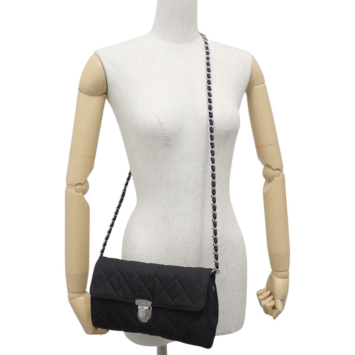 PRADA 2way バッグ ナイロン キルティング シルバー チェーン PRADA