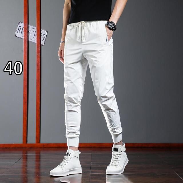 40 メンズ ファッション 服 男性用 オシャレ シンプル 大人 かっこいい 大きいサイズ ストリート 紳士服 冷感 カジュアル パンツ 夏 薄手 レッグ タイ スポーツ パンツ ホワイト スリムフィット 速乾 パンツ