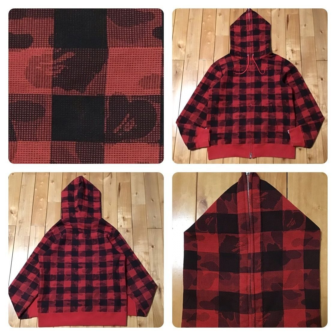 BAPE camo チェック フルジップ パーカー Mサイズ Red a bathing ape