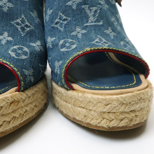 LOUIS VUITTON モノグラムデニム ウェッジソール サンダル 36