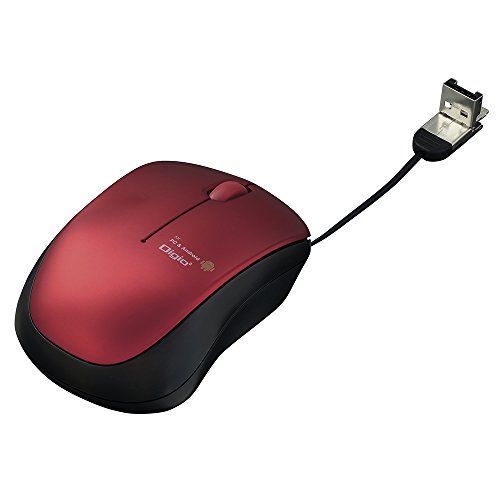 レッド Digio2 有線マウス 3ボタン Blue LED 2Wayコネクタ(USB、microUSB) 巻取収納 レッド MUS-UKT122R