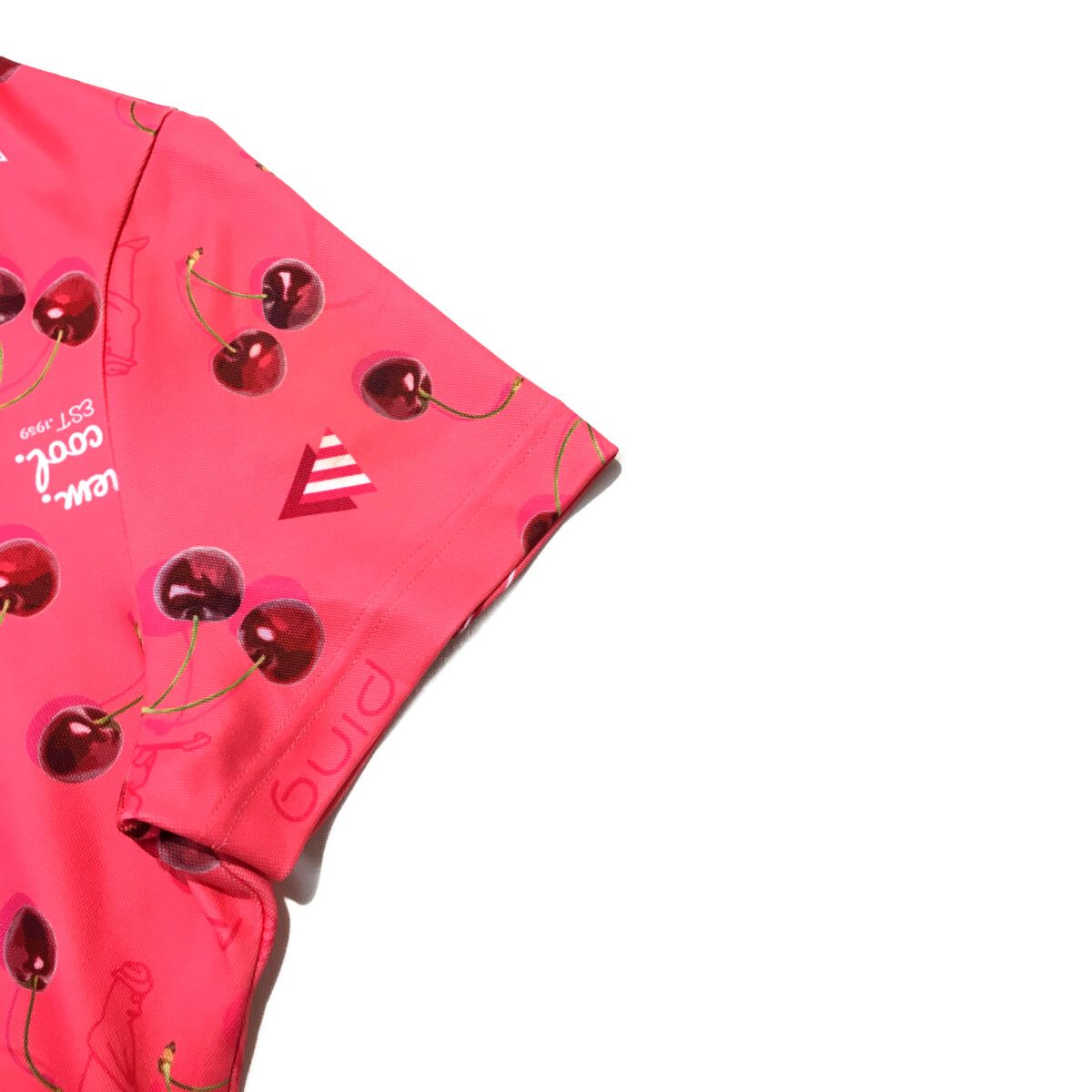 PING - coco 中古 ピン PING レディース 半袖シャツ LL ピンク系 モックネック ハイネック さくらんぼ柄 中古 レディース ピン PING 半袖シャツ LL ピンク系 モック