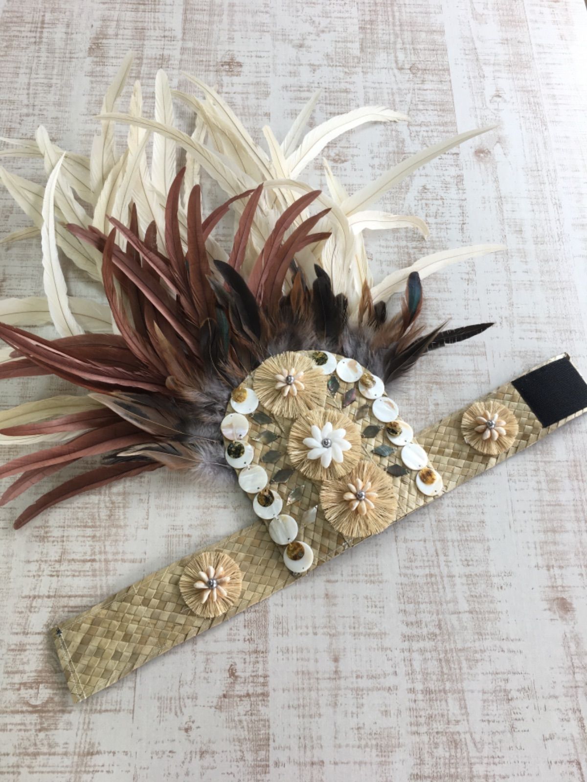 タヒチアン衣装☆ヘッドドレス&ヒップベルトセット☆ホワイト