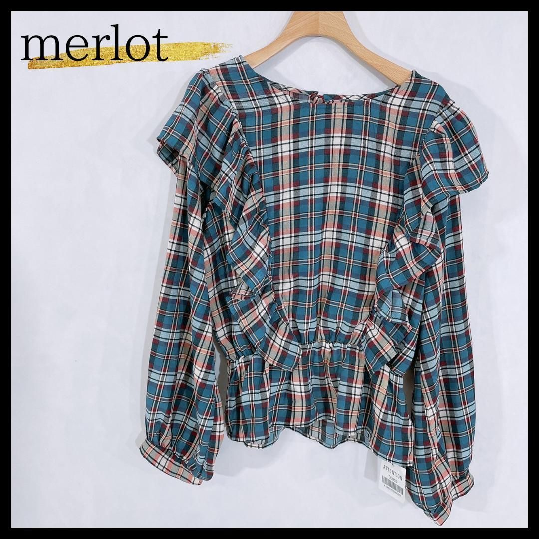 14938】 新品 merlot メルロー トップス チェック ブラウス 長袖 未