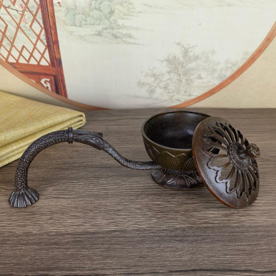 銅 細工 香炉 手持ち蓮華炉 盤香炉 装飾品 工芸品 置物 銅 細工 香炉