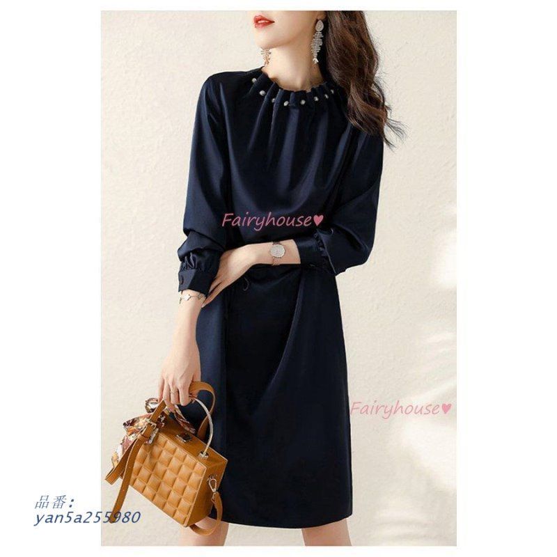 ワンピース レディース 40代 きれいめ 膝丈ワンピース 春秋 長袖ワンピース オシャレ大人上品 卒業式 パーティードレス 無地 通勤OL 入学式 Aラインスカート yan5a255980