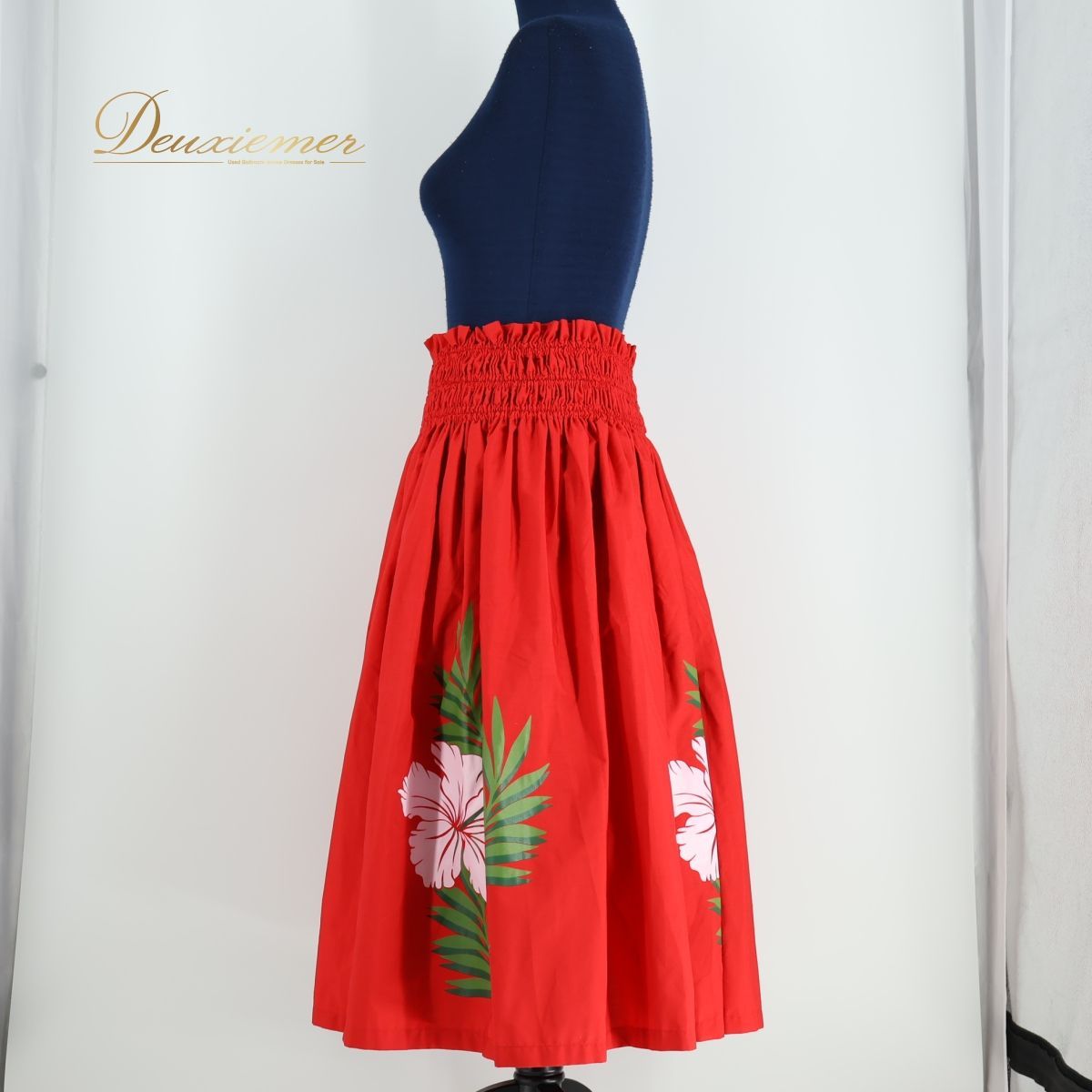 【美品 日本製 フラダンス衣装】レッド Paondor パンドール ワンピース ドレス 赤 レース 花柄 光沢 上品 ハワイアン アロハ 日本製 フラダンス衣装】レッド系 Paondor パンドール