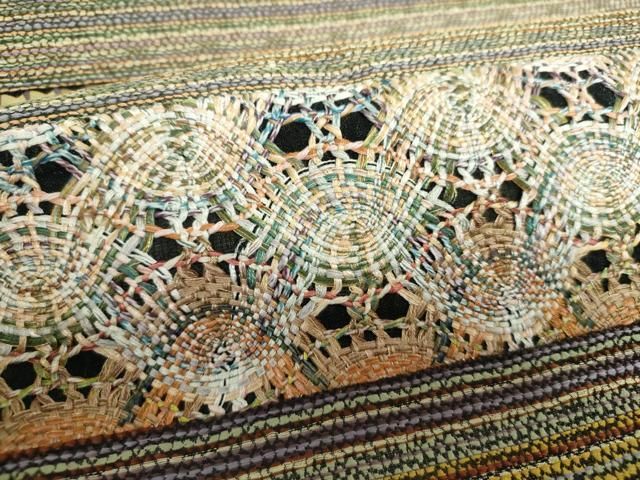 平和屋着物○六通柄袋帯 リボン織 横段文 金銀糸 正絹