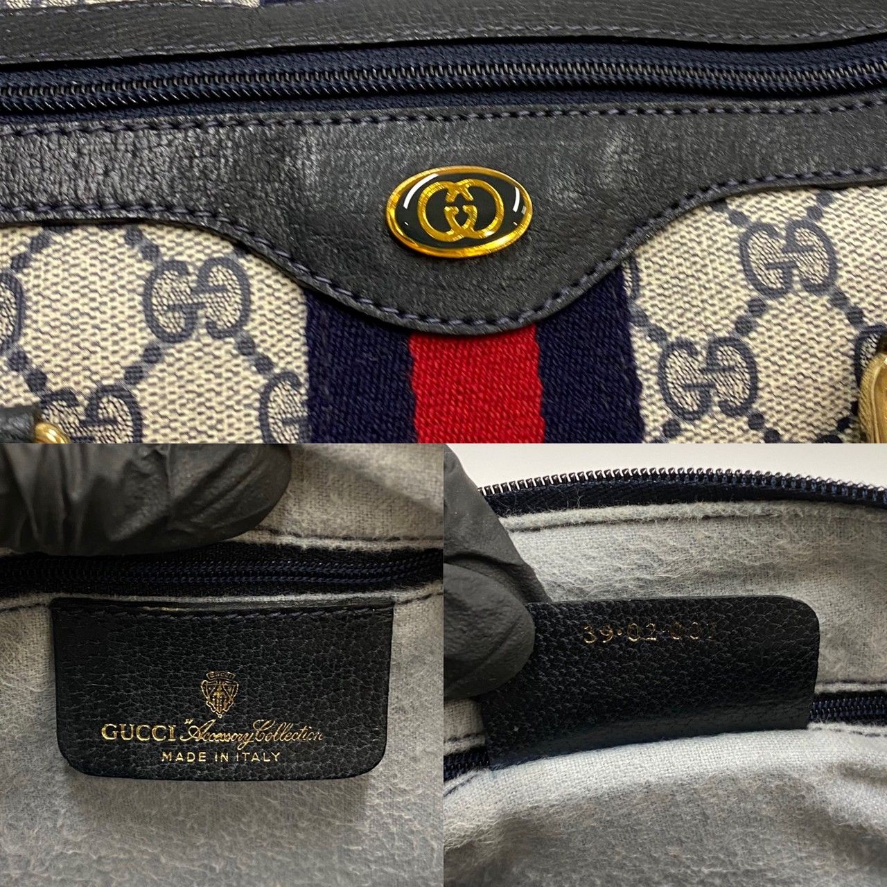 極 美品 GUCCI グッチ オールドグッチ ヴィンテージ シェリーライン GG ロゴ レザー 本革 ボストンバッグ ハンドバッグ ネイビー  36378 - メルカリ