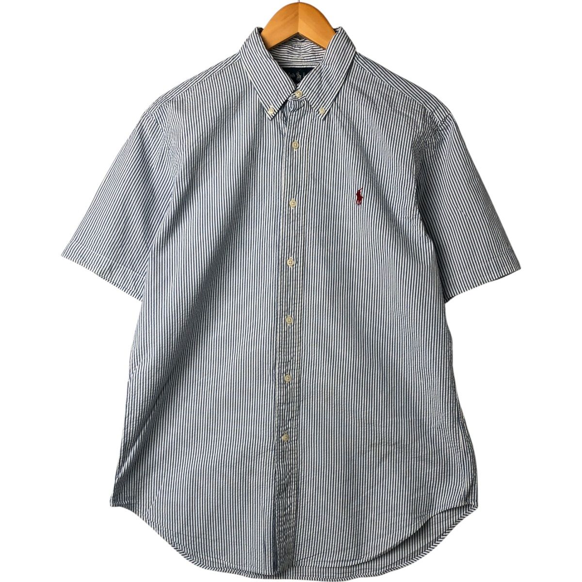 古着 ラルフローレン Ralph Lauren CLASSIC FIT シアサッカー 半袖 ボタンダウン ストライプシャツ メンズM相当|eaa544202