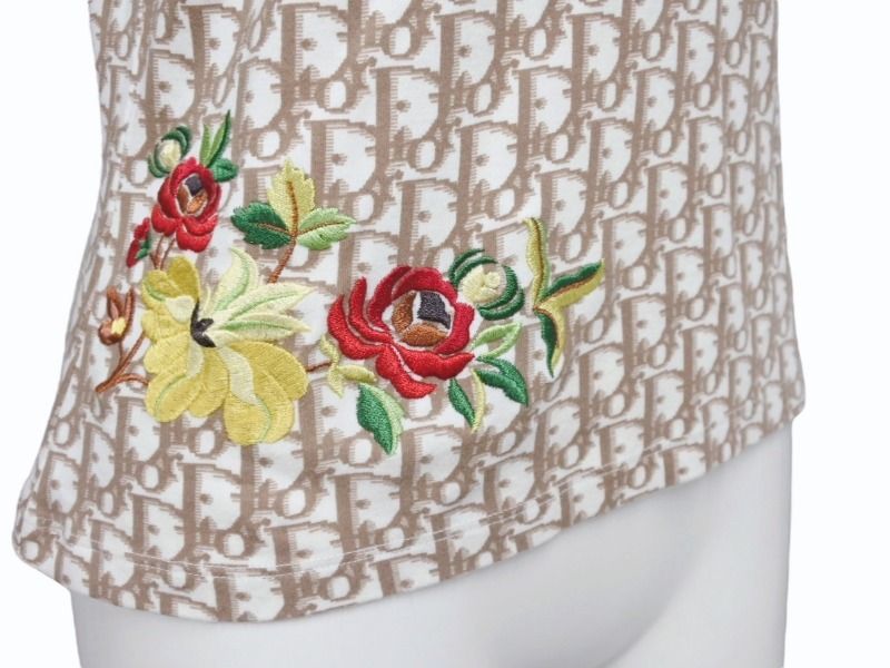 Christian Dior トロッター柄 フラワー刺繍 Vネックカットソー クリスチャンディオール Christian Dior 花柄 トロッター T