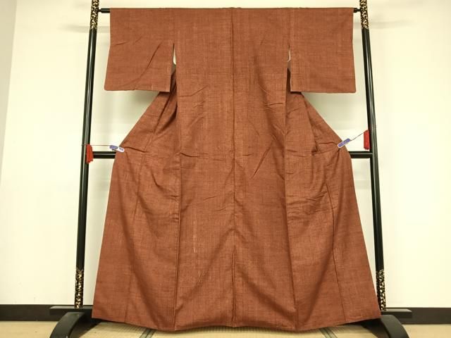 平和屋着物 上質な紬 作家物 小豆色 正絹 AABA4455np