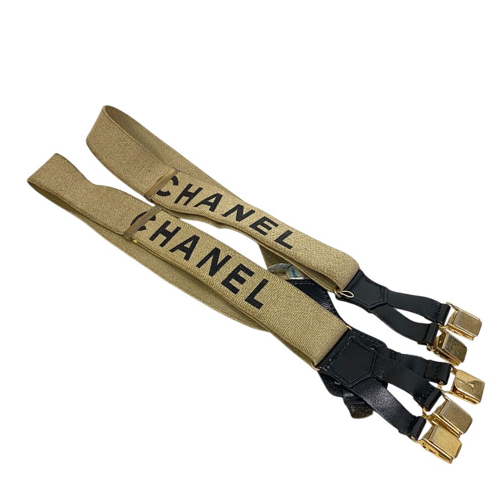 5%OFF フォロワークーポン CHANEL シャネル ヴィンテージ ロゴ ココマーク サスペンダー ホワイト ユニセックス おすすめ 人気