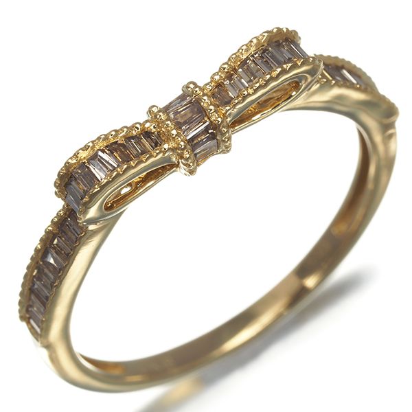 GSTVリボンリングK18YGブラウンダイヤモンド0.30ct１８号 GSTVリボンリングK18YGブラウンダイヤモンド0.30ct18号