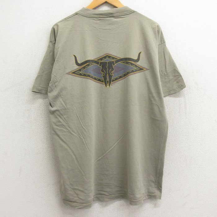 XL/古着 TULTEX 半袖 ビンテージ Tシャツ メンズ 90s ロングホーン カンザスシティ 大きいサイズ コットン クルーネック ベージュ カーキ 2