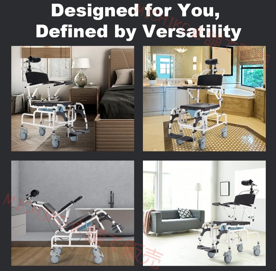 入浴用車いす 介護用車いす 多機能 4 in 1 シャワーチェア 便器付き シャワーキャリー コンパクト シャワー便器車椅子 シャワー用車いす シャワー車椅子 高さ調節 高齢者 妊婦向け