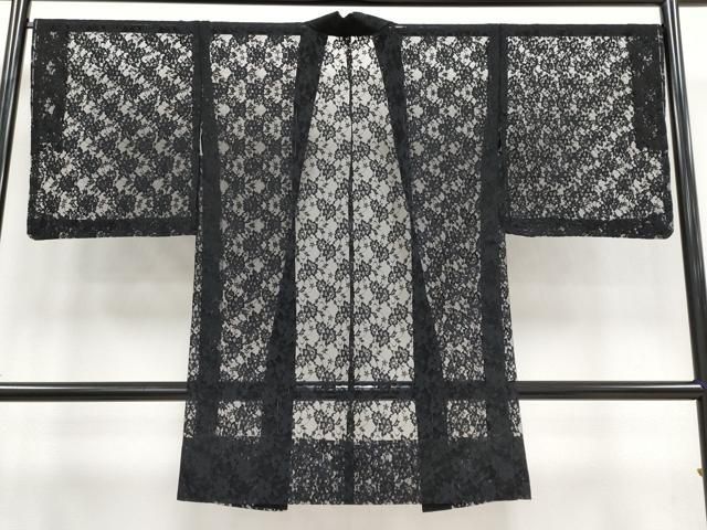 平和屋着物 上 スリーシーズン 春夏秋 塵除け 長羽織 花唐草紋紗 黒地 洗える着物 ♥ CYAA3146s5