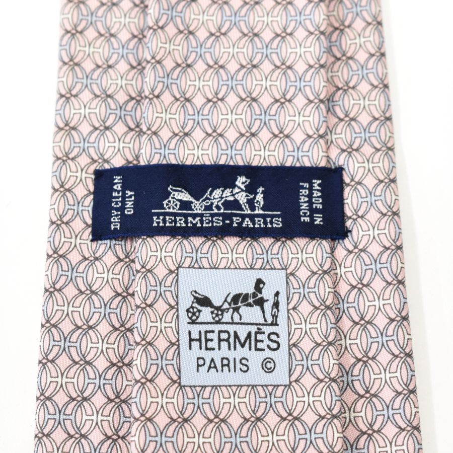 【美品】エルメス ネクタイ H柄 幾何学模様 ハイブランド 高級シルク ピンク HERMES - 美品 HERMES エルメス ネクタイ シルク100% ピンク