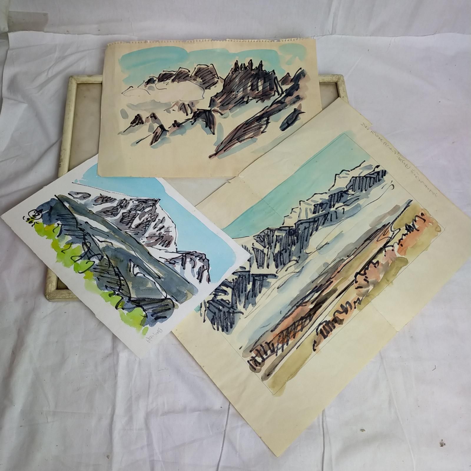 GLC】坂本直行「雪景」水彩4号 北海道文化賞 六花亭包装紙