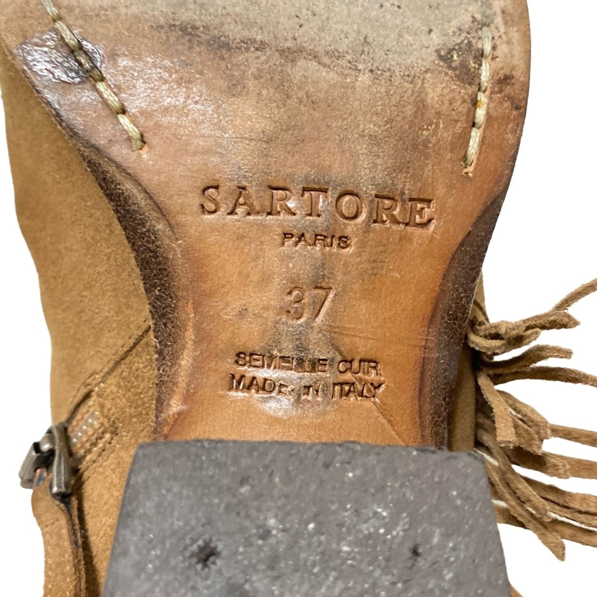 SARTORE サルトル ショートブーツ 37 レディース - ベージュ フリンジ KIN-KAAI_COM