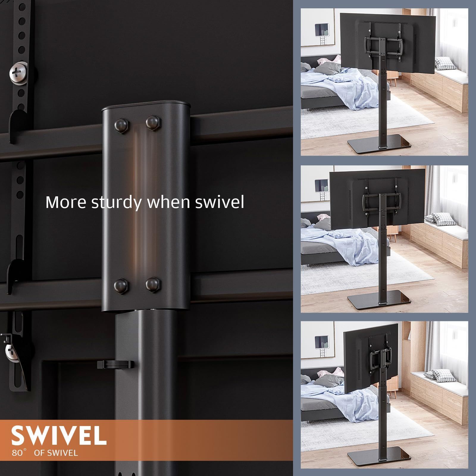 ほとんどの27 65インチLCD 省スペース設計 LED 高さ調節 OLEDテレビに対応 80度回転 コーナーや寝室に最適 マウント付き HT1002B ユニバーサルフロアテレビスタンド