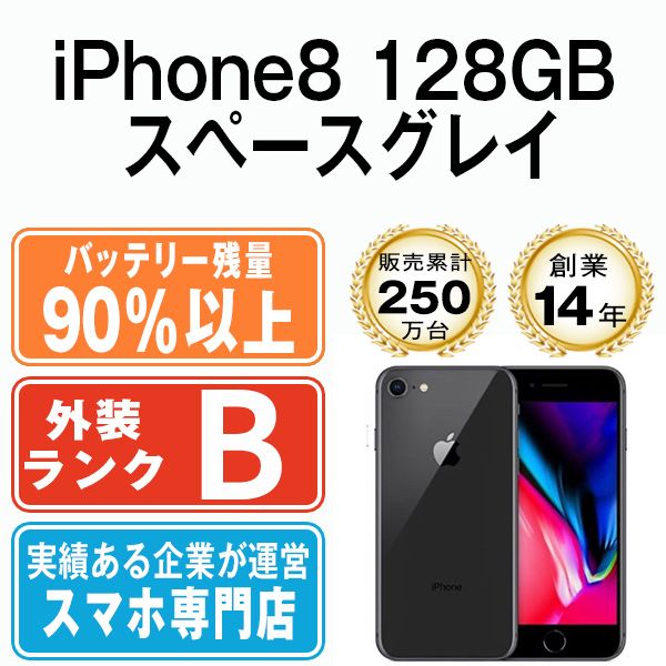 バッテリー90%以上 【中古】 iPhone8 128GB スペースグレイ SIMフリー ...