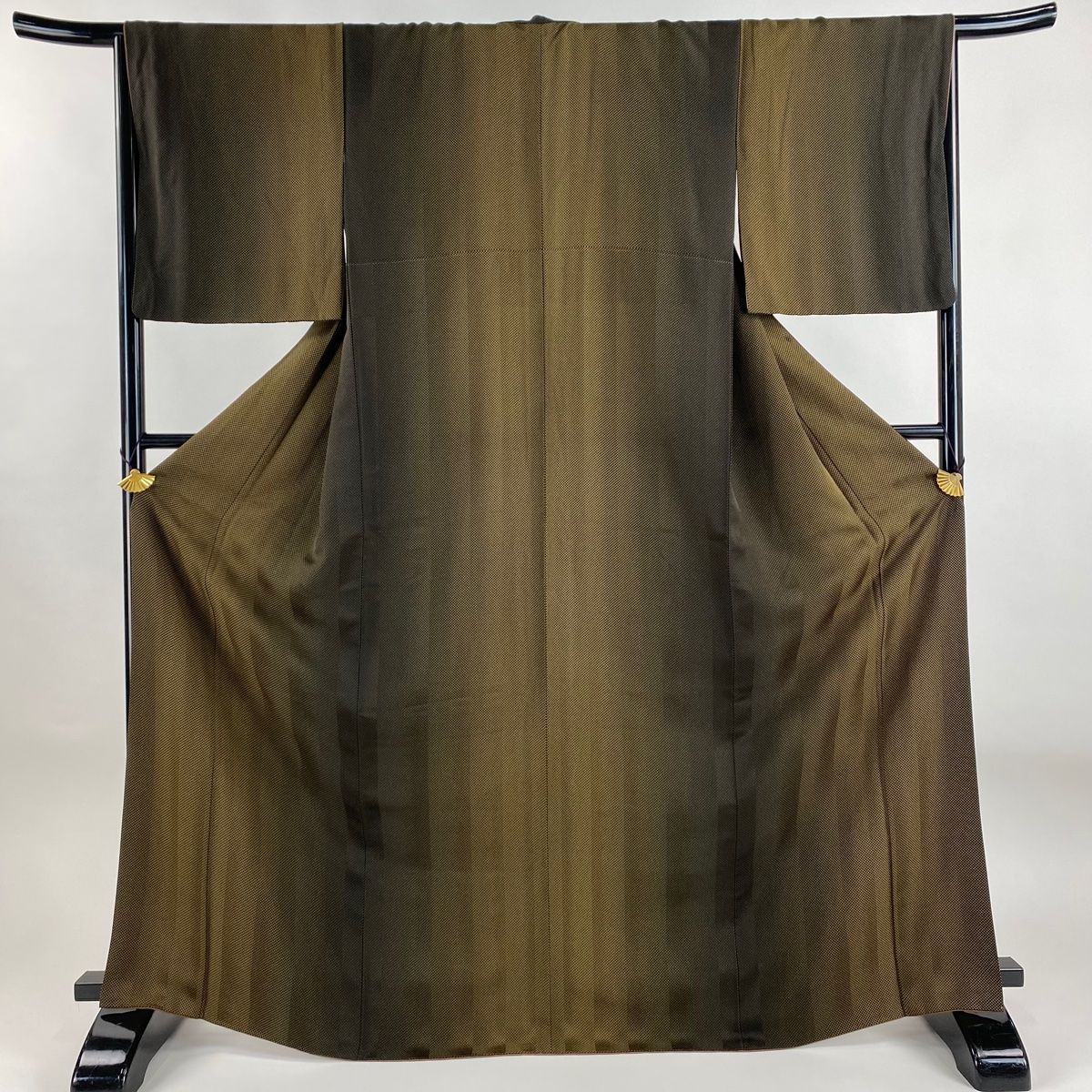 小紋 身丈168cm 裄丈65.5cm M 袷 幾何学模様 染め分け 茶色 正絹 秀品