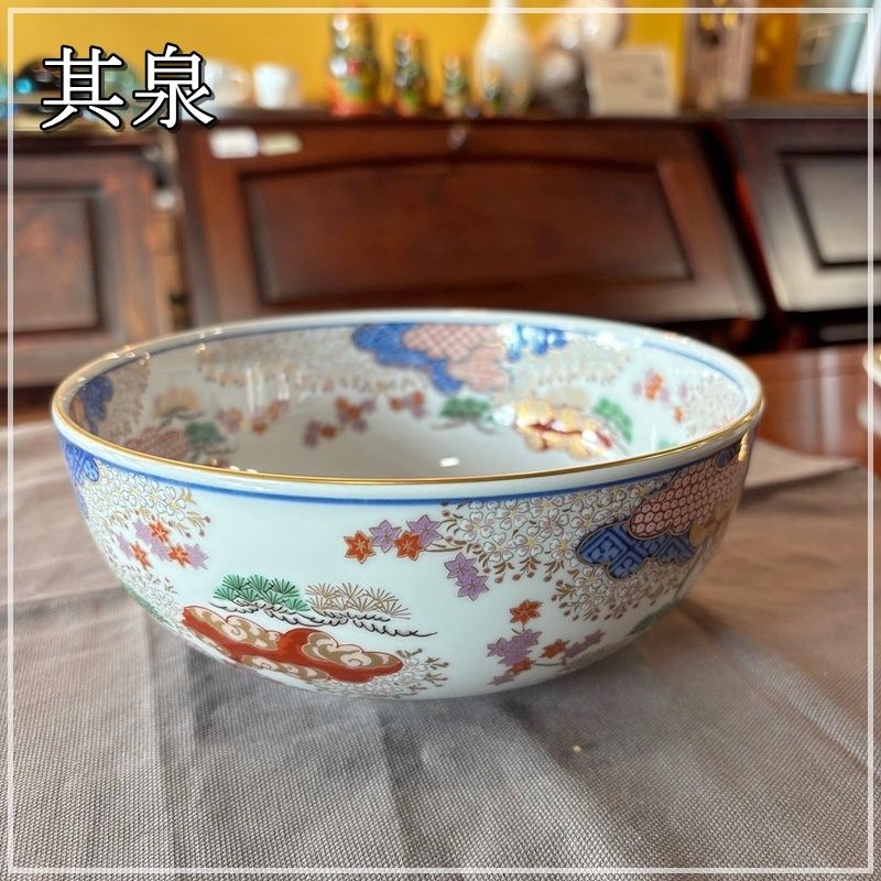 其泉窯 春秋文 丼 18cm 磁器 有田焼 金彩 和風 オシャレ どんぶり 紅葉 桜 松 豪華 CA0110-4
