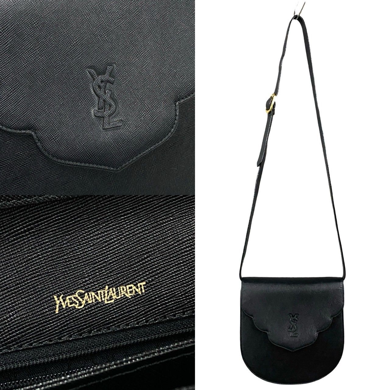 極 美品 YVES SAINT LAURENT イヴサンローラン ヴィンテージ YSL ロゴ レザー 本革 ショルダーバッグ ポシェット ブラック  39051 - メルカリ