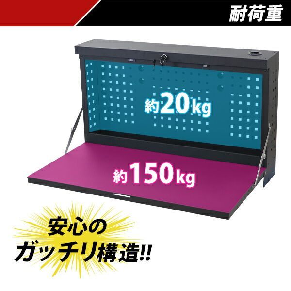 壁掛けワークテーブル ワークベンチ 黒 折りたたみ 工作台 作業台 幅約910mm 奥行約470mm 耐荷重約170kg ペグボード 有孔ボード  パンチングボード コードホール 工具収納 DIY 日曜大工 万能作業台 木工作業 fld-wbench-wb36 - メルカリ