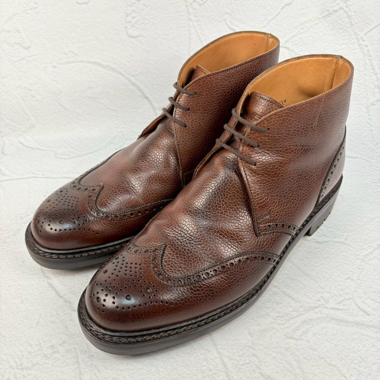 手入れ済 Crockett-Jones クロケット-ジョーンズ チャッカブーツ ウイングチップ 茶 グレインレザー UK7.5 | 26cm コマンドソール