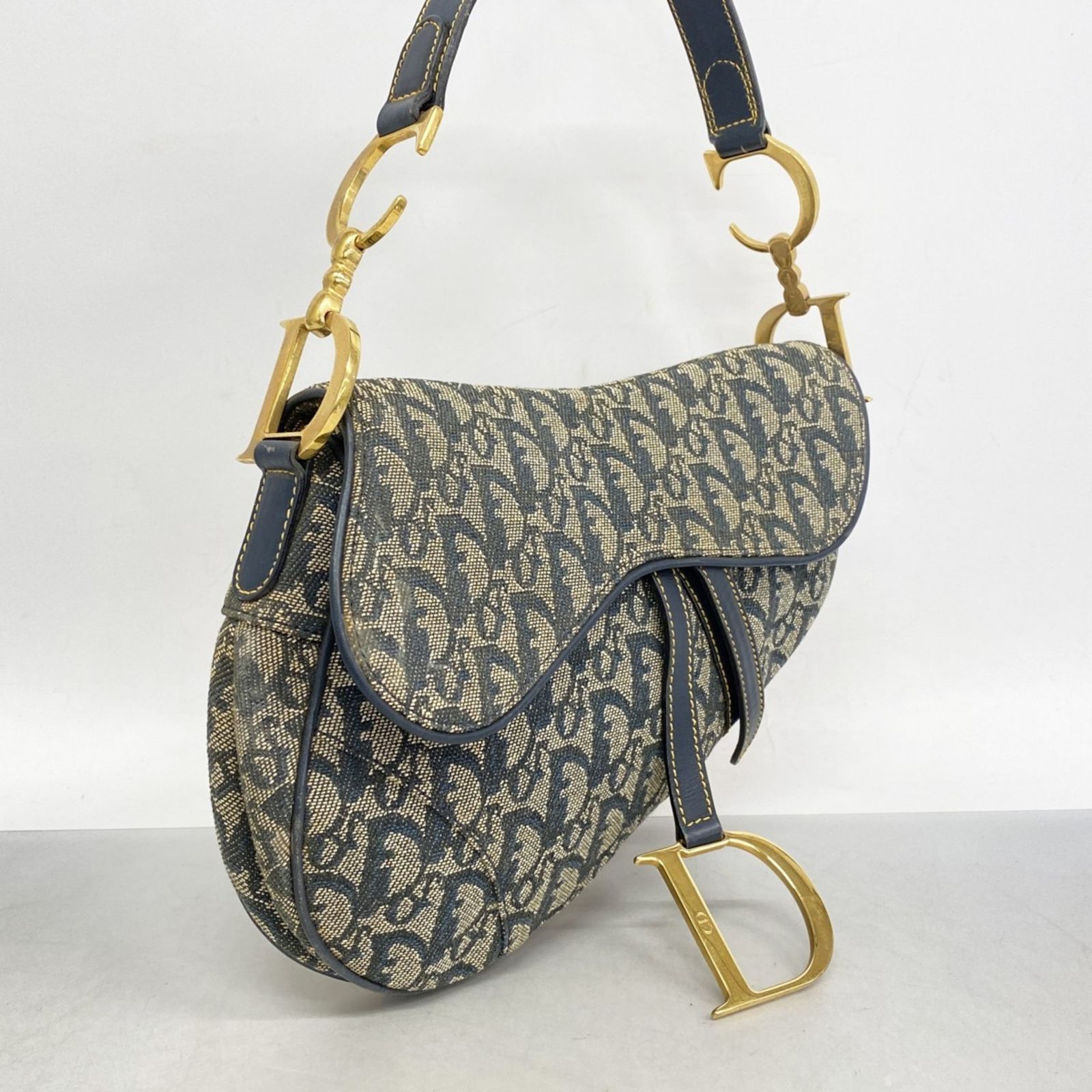 美品　クリスチャンディオール　トロッター　サドルバッグ　ゴールド金具　ネイビー Christian Dior クリスチャンディオール サドルバッグ