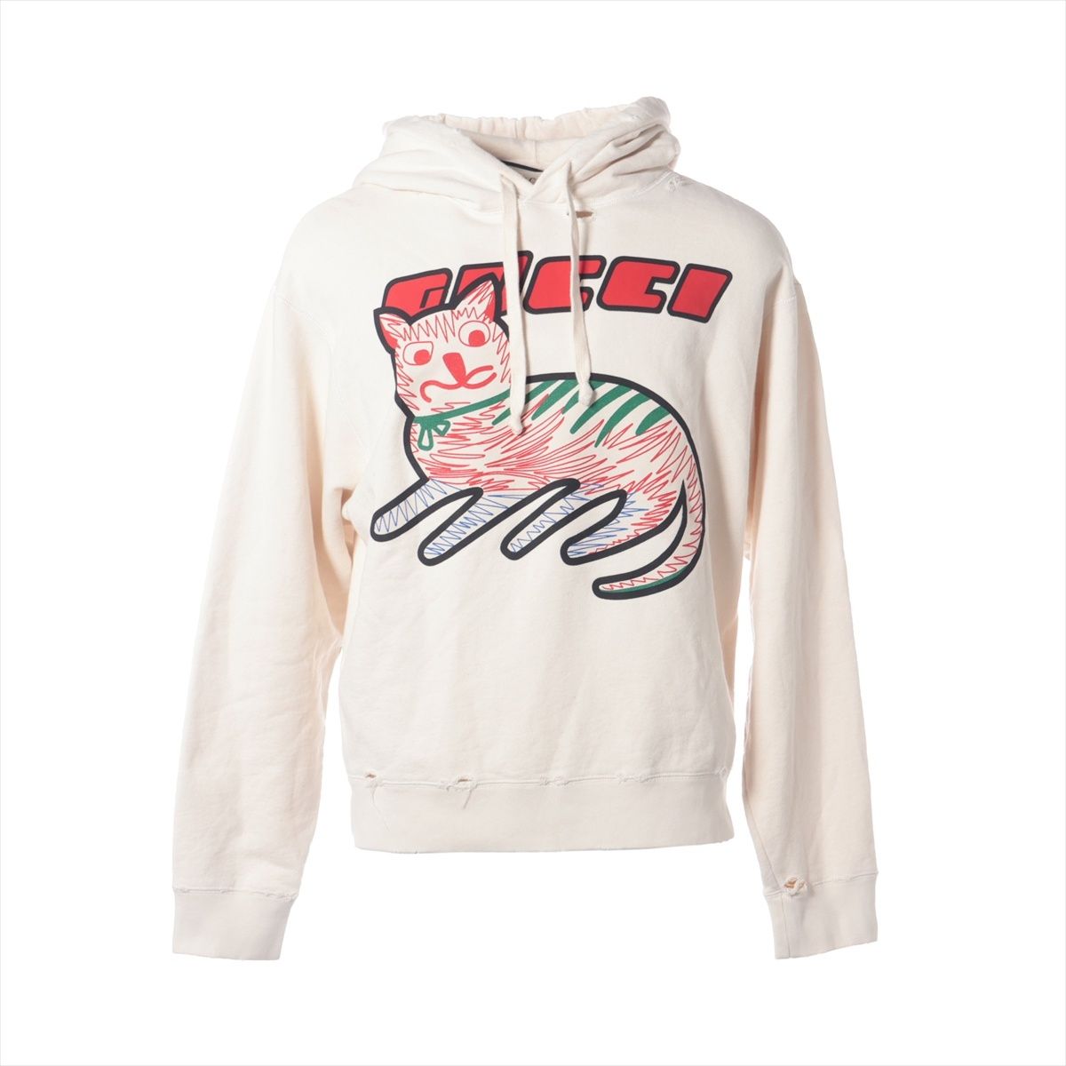 GUCCI グッチ パーカー キャット ロゴ ダメージ加工 XS