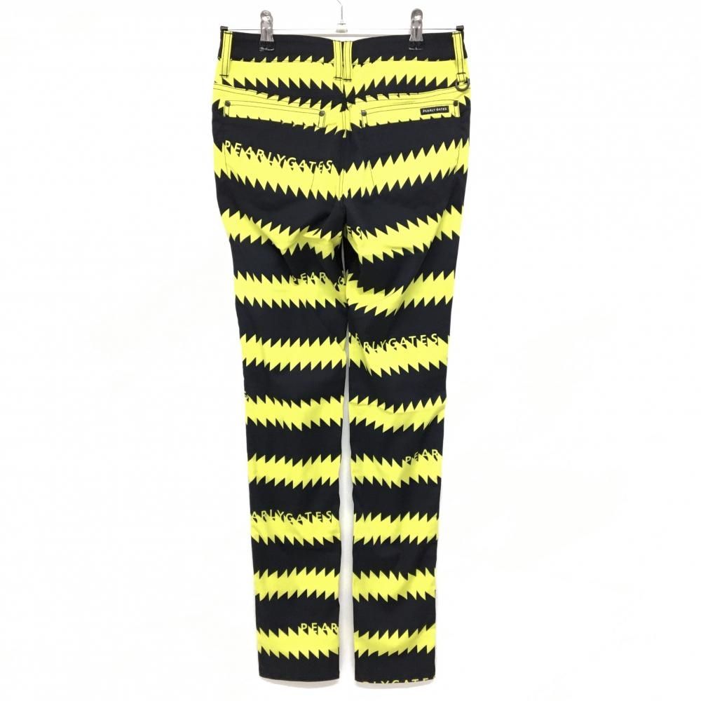 パーリーゲイツ パンツ 黒×イエロー ギザギザボーダー ストレッチ レディース 0 S ゴルフウェア PEARLY GATES