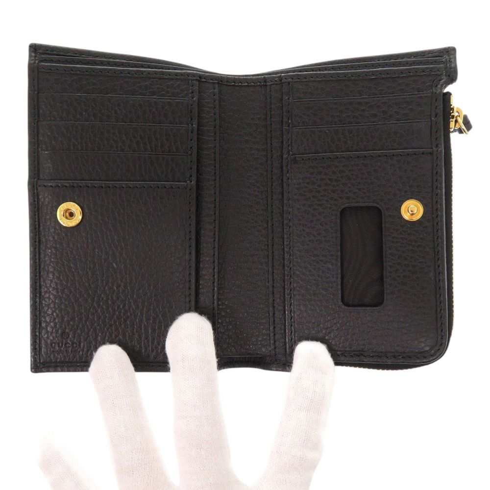 美品 グッチ GGマーモント ダブルG 546588 レザー ブラック 二つ折り  