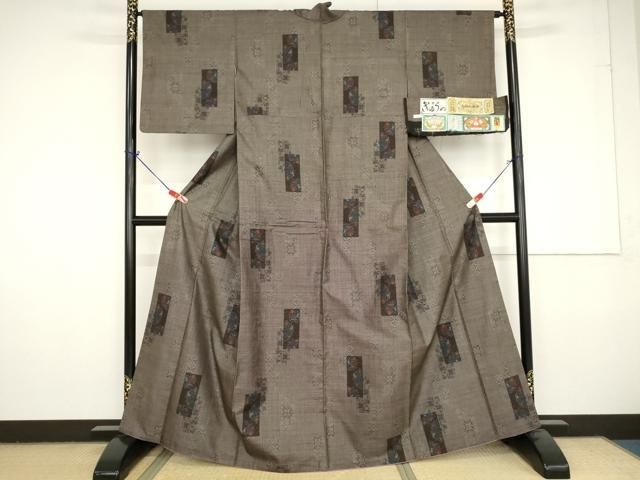 平和屋着物○本場大島紬 純泥染 9マルキ 短冊花文 久野織物特製 証紙