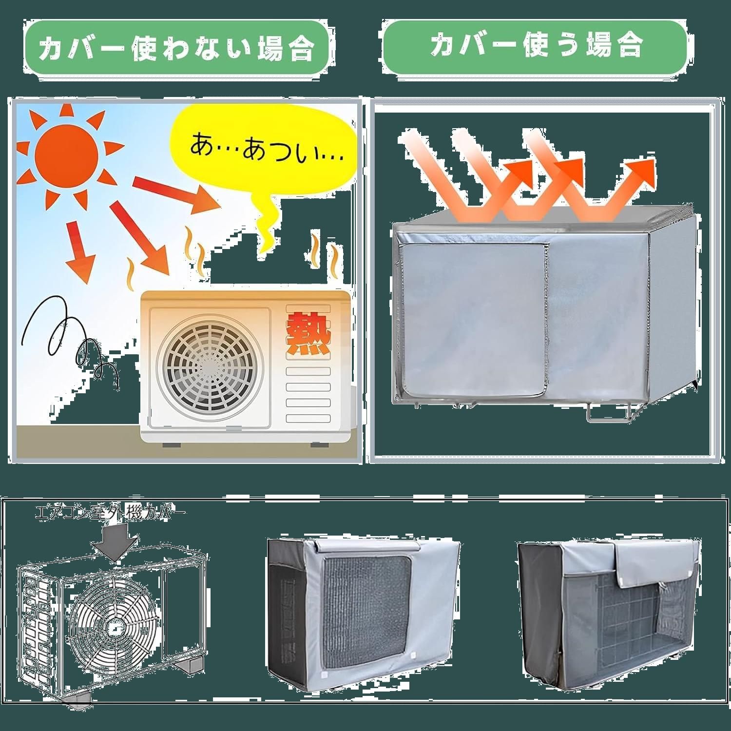 Chuqisheji エアコン室外機カバー 室外機カバー 劣化防止 汚れ防止 日焼け止め 防水 防塵 日よけ 取り外し不要 下部固定 節電 省エネ  簡単装着 家庭用 業務用 (88*60*35cm) - メルカリ