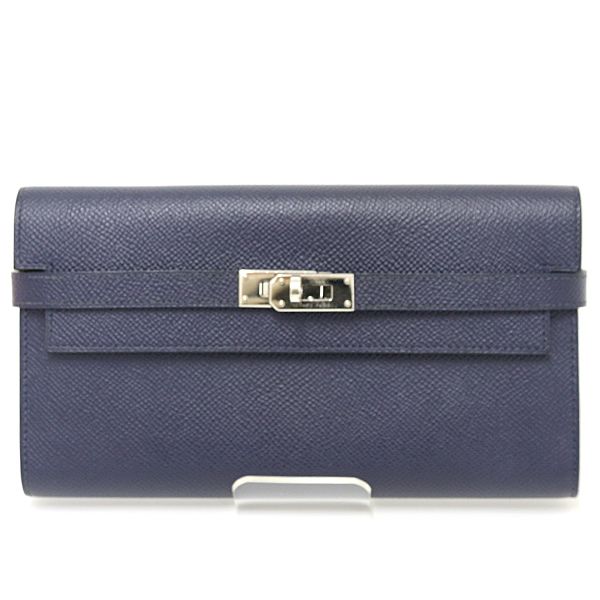 1円美品☆エルメス☆ケリーウォレット　エプソン　ブルージーン　SV金具　□M刻印 【HERMES】 美品 HERMES エルメス ケリーウォレット エプソン ブルー エルメス