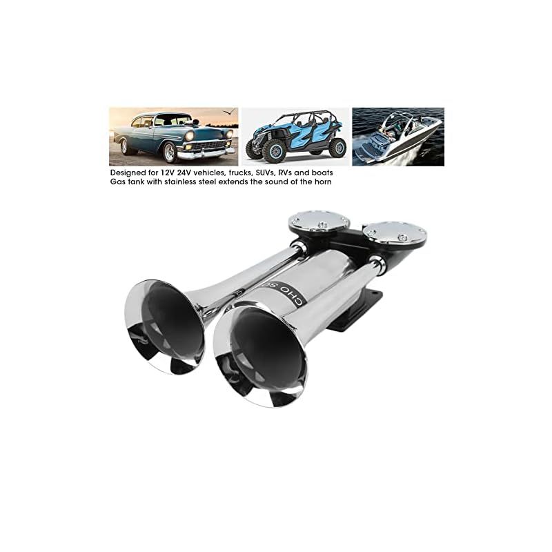 彡Entatial 車のエアホーン ダブルチューブポータブルトラック用船用列車用無酸化電気ホーン 1