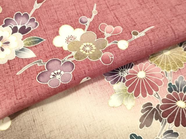 平和屋着物○訪問着 作家物 紬地 草花文 暈し染め 金彩