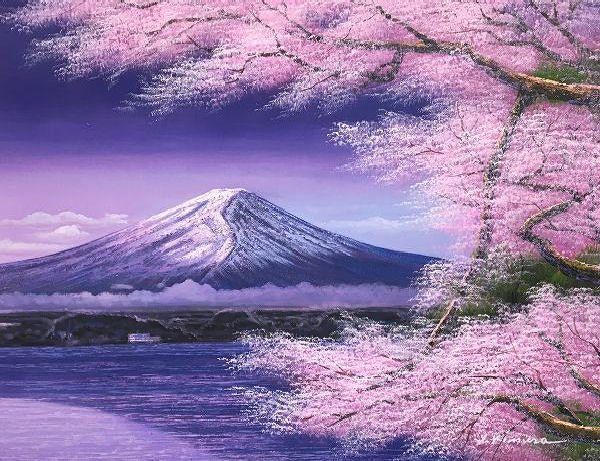 即発送】 油彩画 木村由記夫 「富士に桜」 F10号 額付き 油絵 風景画