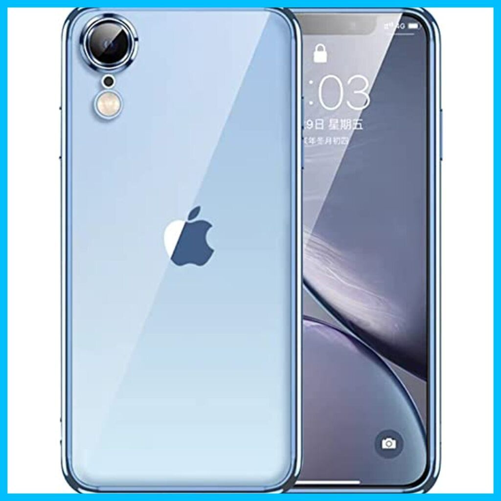 iPhone XR ケース スマホケース 携帯カバー 透明 シリコン ソフト 薄型 耐衝撃 耐久 ハイエンド レンズ保護フィルム付き iphone  xr ケース シリーズ対応 （ブルー) 色: ブルー