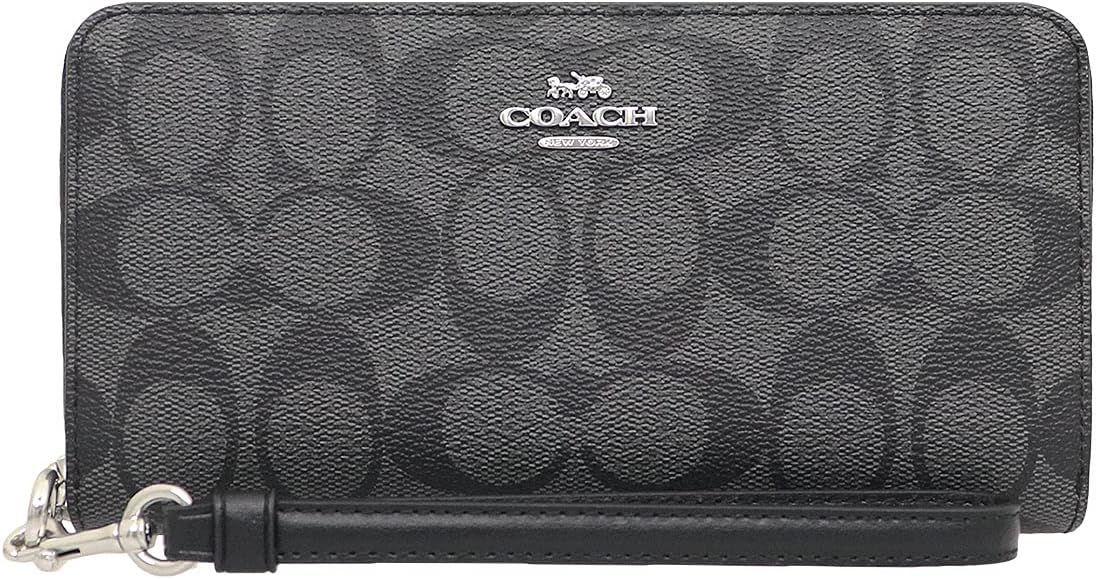 COACH 長財布 FC4452 C4452 ブラックスモーク×ブラック シグネチャー ロング ジップ アラウンド ウォレット ストラップ付き レディース アウトレット品 ブランド 並行輸入品
