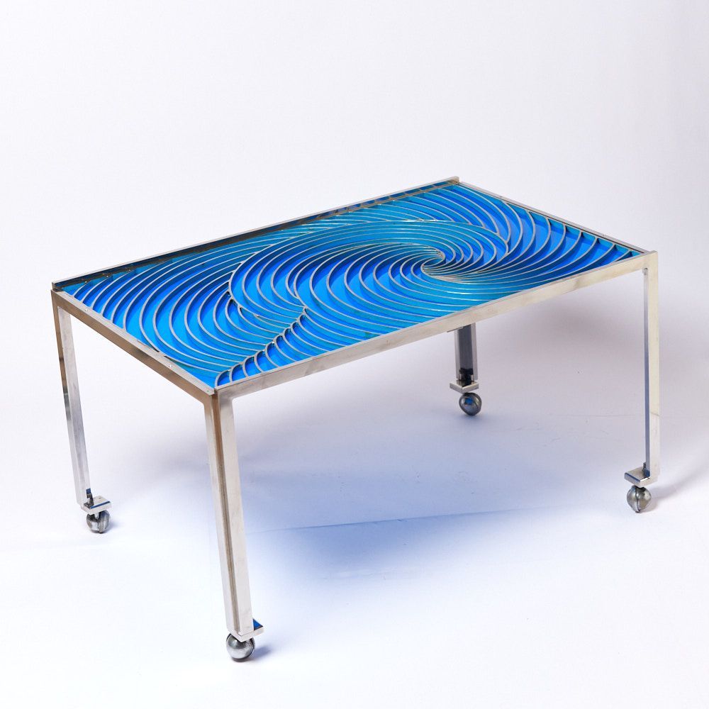 60s-70s TIDE Table Acrylic Glass Stainless w|Caster Wheels スペースエイジ ポストモダン